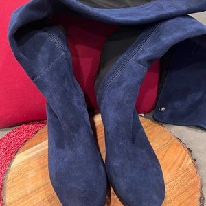 Vince Camuto Alexila High Boots Suede Wedge Heel Navy Blue Size 9